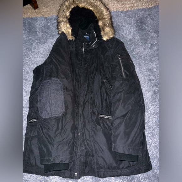 Nautica Men's Black Puffer Jacket with Fur Hood - Picture 1 of 2